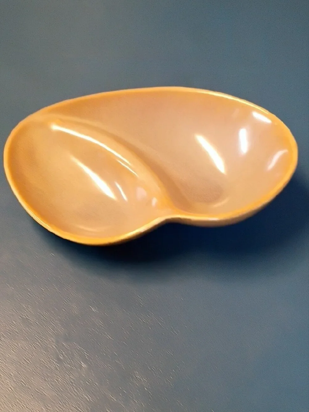 Two-Compartment Pottery Small Dish in Honey Amber Spoon Dish Trinkets
